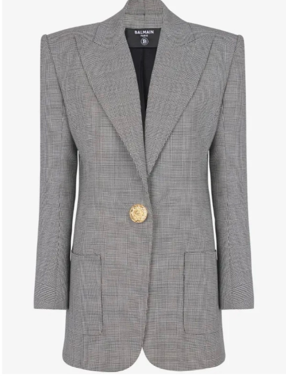 Balmain BlackWhite Glen Plaid Single-Button Blazer with Gold Button